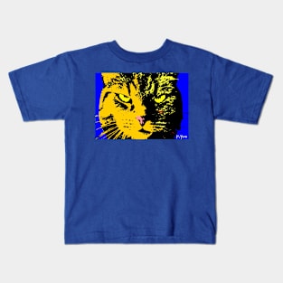 ANGRY CAT POP ART -  ORANGE YELLOW BLUE BLACK Kids T-Shirt